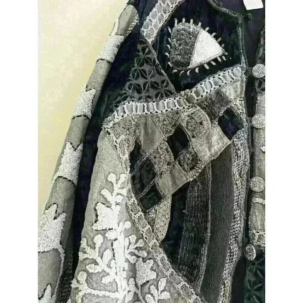 Coldwater Creek Grey Patchwork Button Down Jacket… - image 3